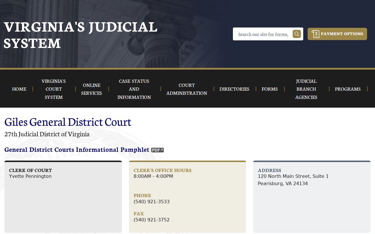 Giles County court case schedule for General District Court