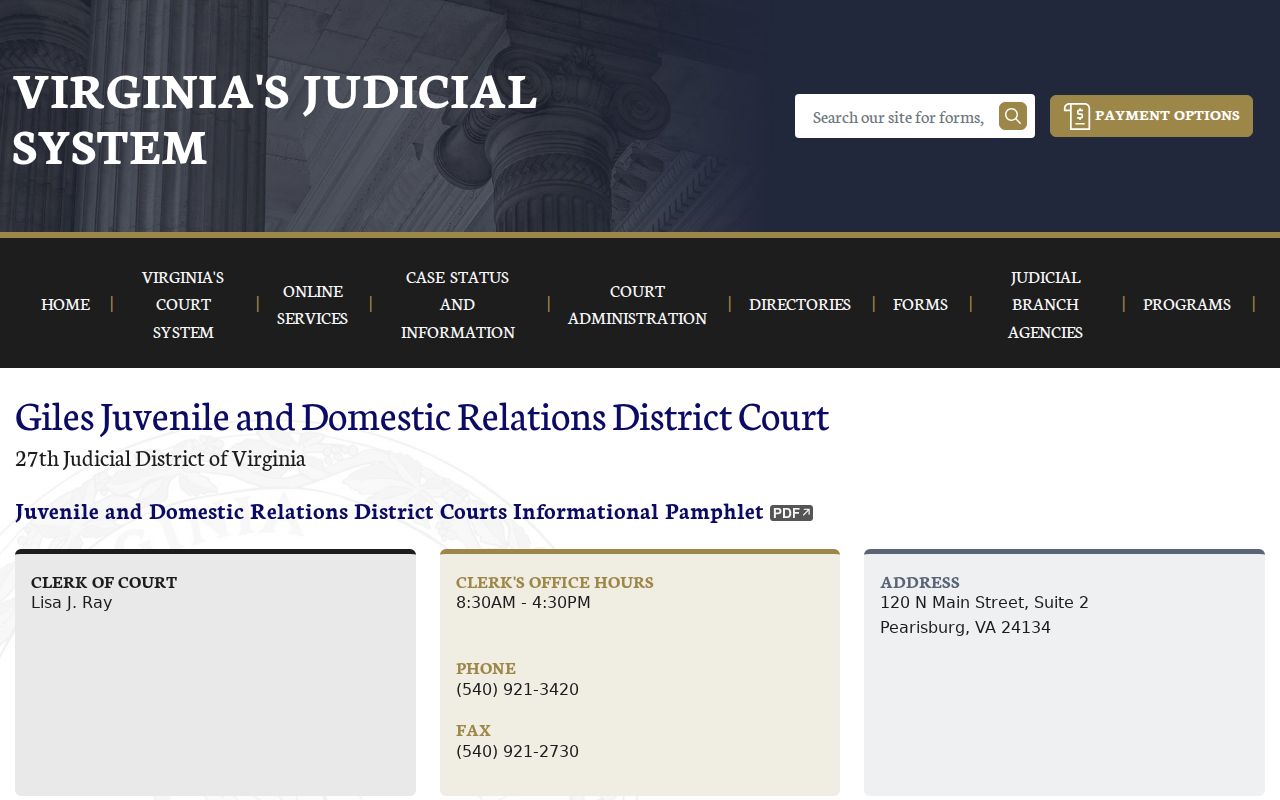 Giles County J and DR criminal court case information