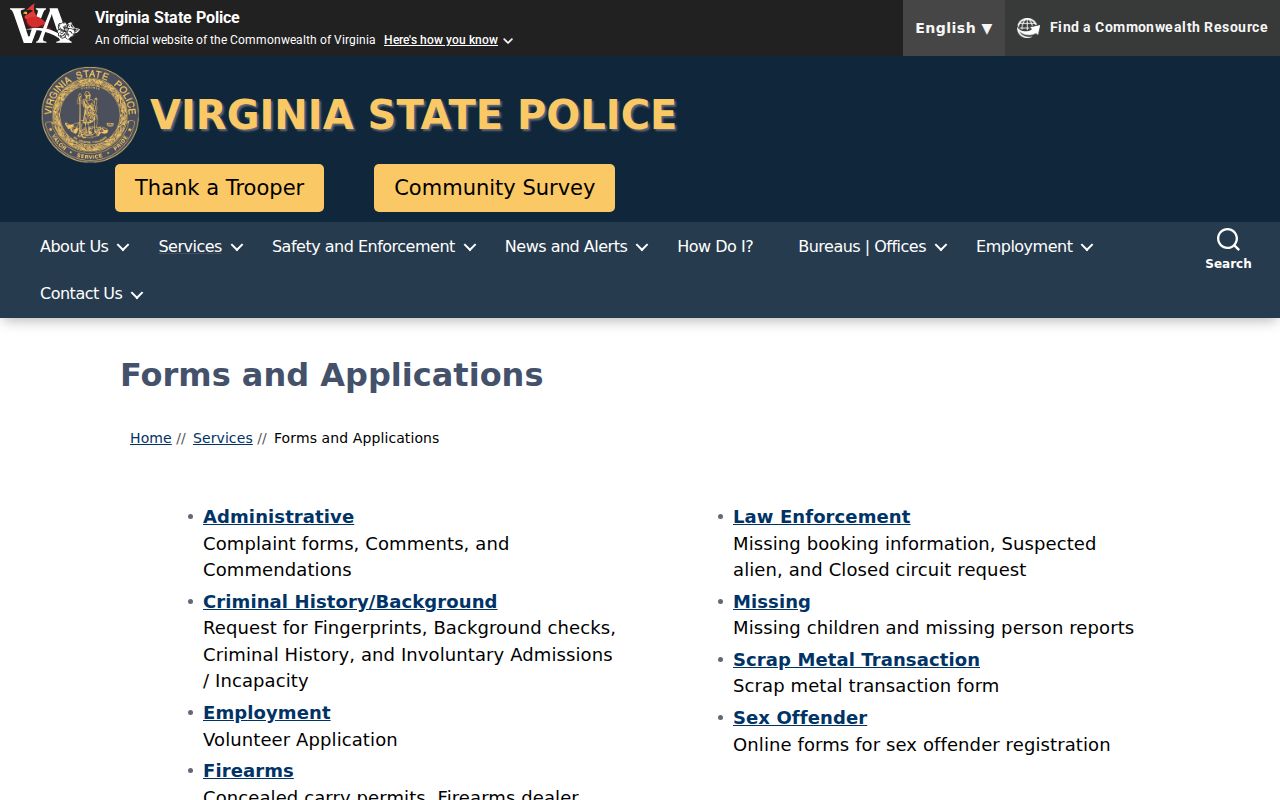 Giles County registry records and Virginia State Police forms source