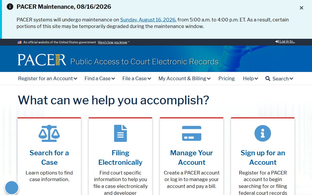 Giles County Narrows federal criminal court record access through PACER