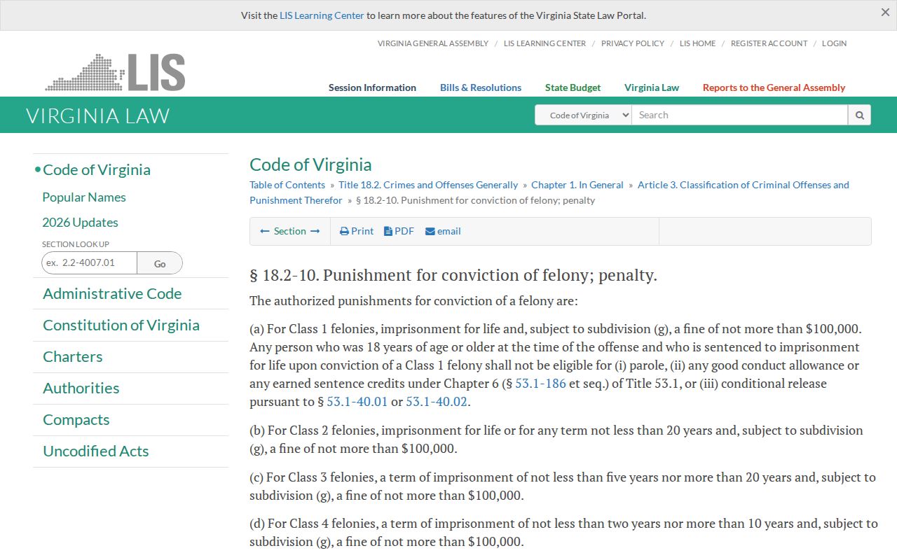 Giles County Rich Creek criminal records Virginia felony statute