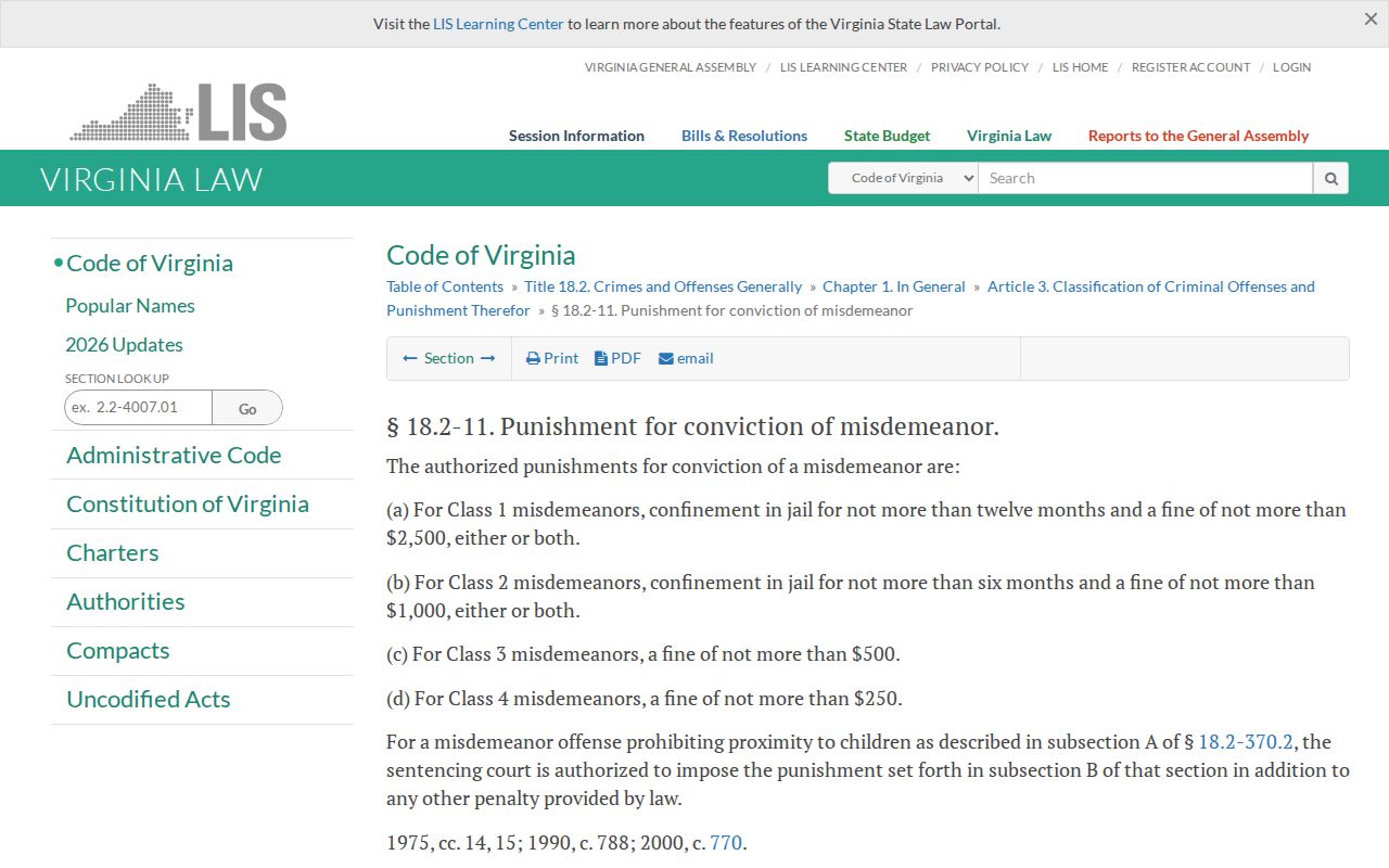 Giles County Rich Creek criminal records Virginia misdemeanor statute